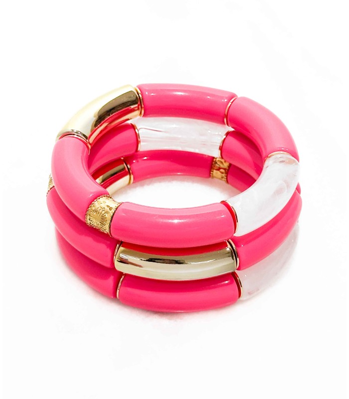 Bracelet tube acrylique sur élastique - Rose