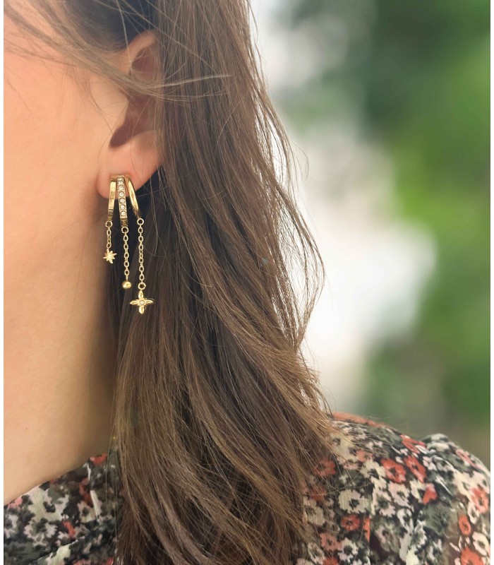 Boucles d'oreilles créoles pampilles - Acier inoxydable 316L - Actuel Diffusion - Grossiste et créateur de bijoux