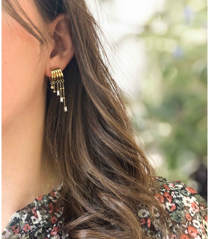 Boucles d'oreilles créoles pampilles - Acier inoxydable 316L