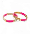 Bracelet Rose Fuchsia feuilles d'or en corne véritable - 1,2 cm
