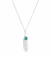 Collier court Acier Chirurgical 316L - Breloque Plume et Pierre Turquoise