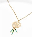 Collier pendentif rosas, perles vert bleu marron - Laiton