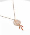 Collier pendentif mandala, perles oranges et roses - Laiton