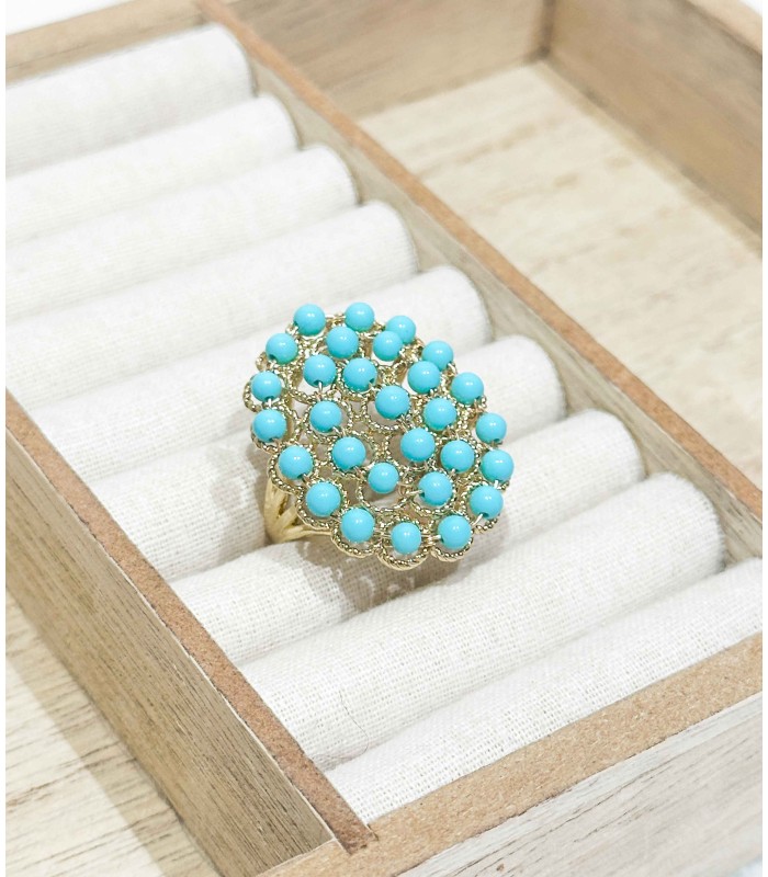 Bague pierres naturelles - laiton 18K - Turquoise magnésite - Ajustable - Actuel Diffusion
