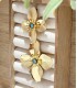Boucles d'oreilles - fleur - laiton - perle bleu - marguerite - actuel diffusion - petit prix - grossiste - promo