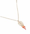 Collier pendentif mandala, perles rouges et oranges - Laiton