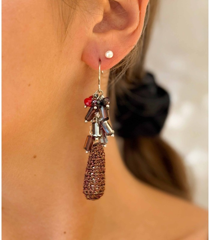 Boucles d'oreilles pendentifs marron rouge