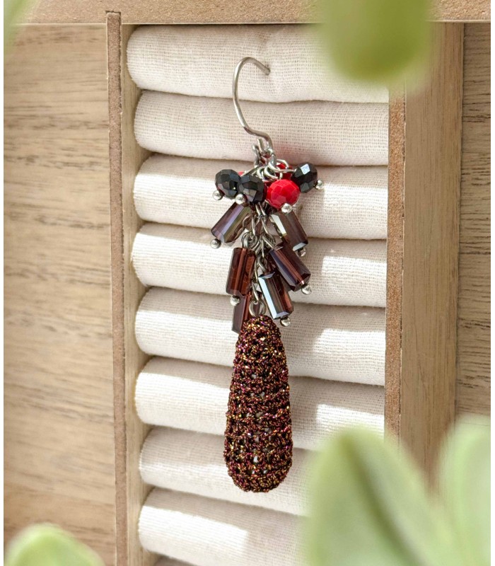 Boucles d'oreilles pendentifs marron rouge