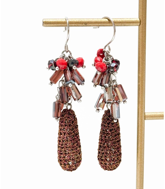 Boucles d'oreilles pendentifs marron rouge