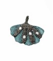 Pendentif feuille avec strass et perle