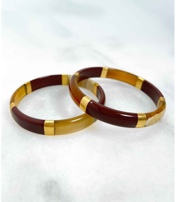 Bracelet feuilles d'or en corne véritable - Actuel Diffusion