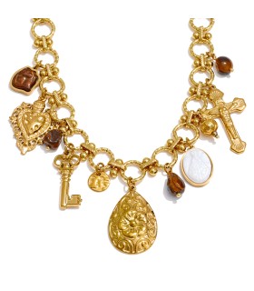 Collier Charms Pierres Doré - Acier inoxydable - Actuel Diffusion