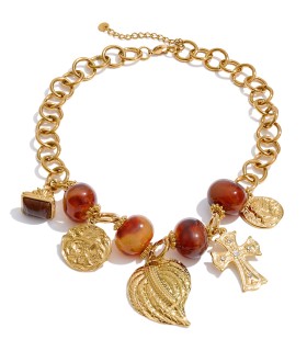 Collier Charms Boules Ambré Doré – Acier Inoxydable 316L