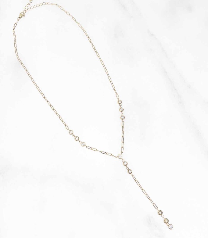 Collier Zircons Chaînes Doré - Acier inoxydable - Actuel Diffusion
