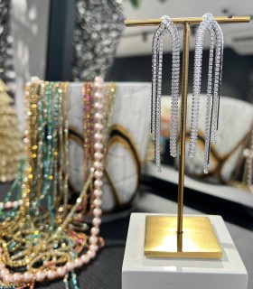 Boucles d'oreilles pendantes droites en Cristal - Argenté