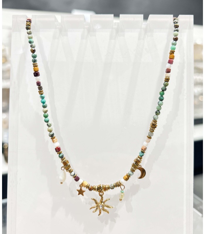 Collier Pierres Naturelles - Acier Inoxydable 316L