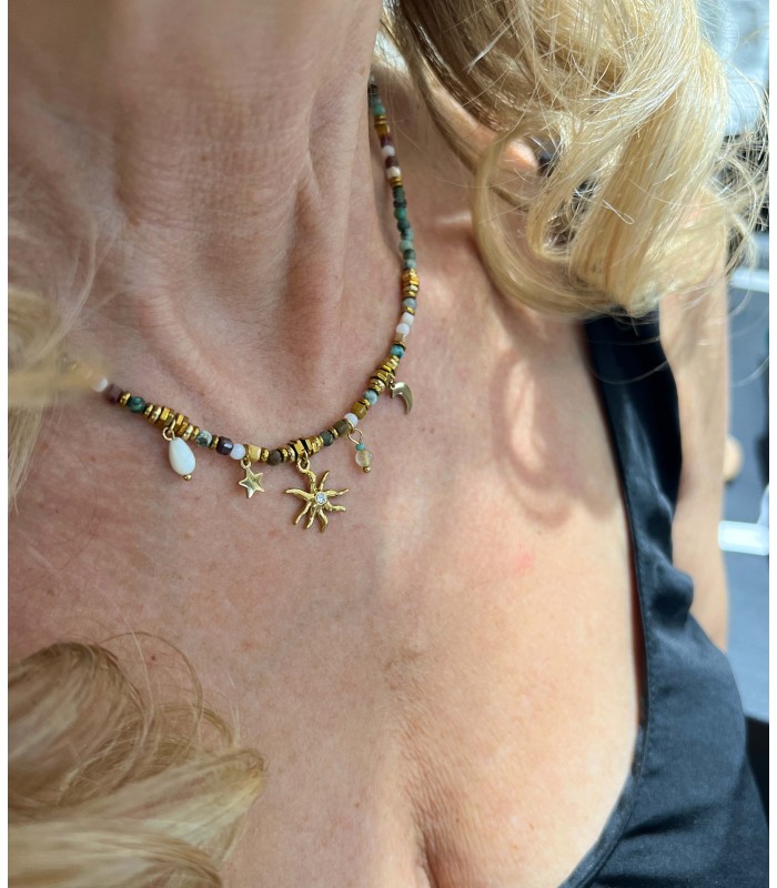 Collier Pierres Naturelles - Acier Inoxydable 316L