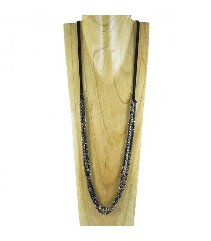 Collier Sautoir 4 Brins - Perlé Noir