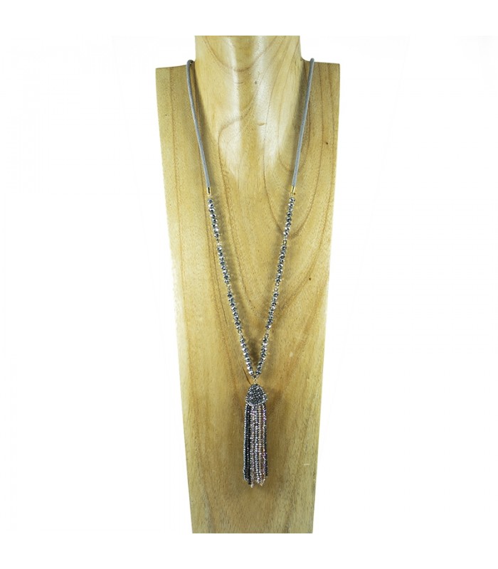 Collier Sautoir Cascade de Cristal - Argent