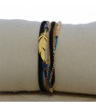 Bracelet Multi-rangs - Marron/Noir/Bleu - Plume