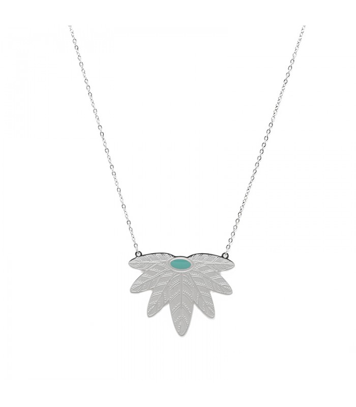 Collier Court Ajustable Acier Chirurgical 316L - Plumes Lacque Turquoise