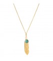 Collier court Acier Chirurgical 316L - Breloque Plume et Pierre Turquoise