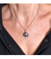 Collier Court Ajustable Acier Chirurgical 316L - Pierre Anthracite et Gouttes Dorées