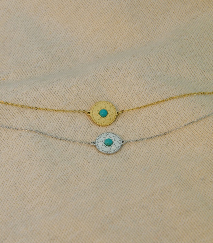 Bracelet Ajustable Acier Chirurgical 316L - Pièce Étoile avec Turquoise