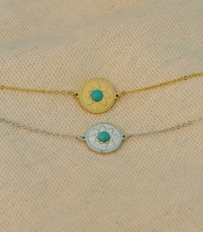 Bracelet Ajustable Acier Chirurgical 316L - Pièce Étoile avec Turquoise