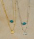 Collier Sautoir Double Brins Acier Chirurgical 316L - Pendentif Ginko et Feuilles Turquoises