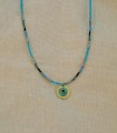 Collier Court Acier Chirurgical 316L et Perles - Perles Turquoises et Breloque Pierre Turquoise