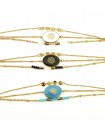 Bracelet TURQUOISE maille fine dorée avec perles et breloque soleil - Acier Chirurgical 316L